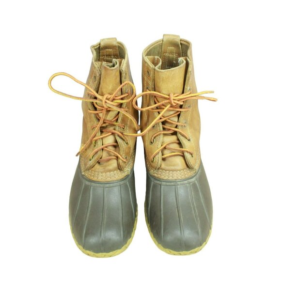 LL Bean Brown Leather Lace Up Round Toe Unlined Ankle Duck Boots Size 9 M - Picture 5 of 9